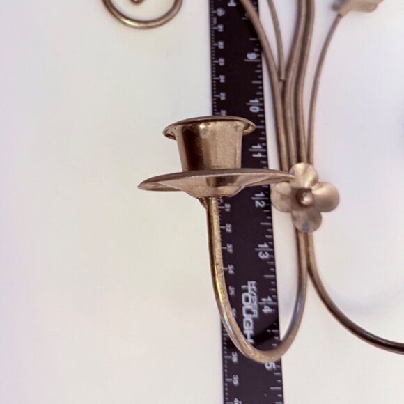 Regency Brass Taper Candle Sconce Decorative Romantic Wall Mounted Leaf Scroll - Picture 9 of 12